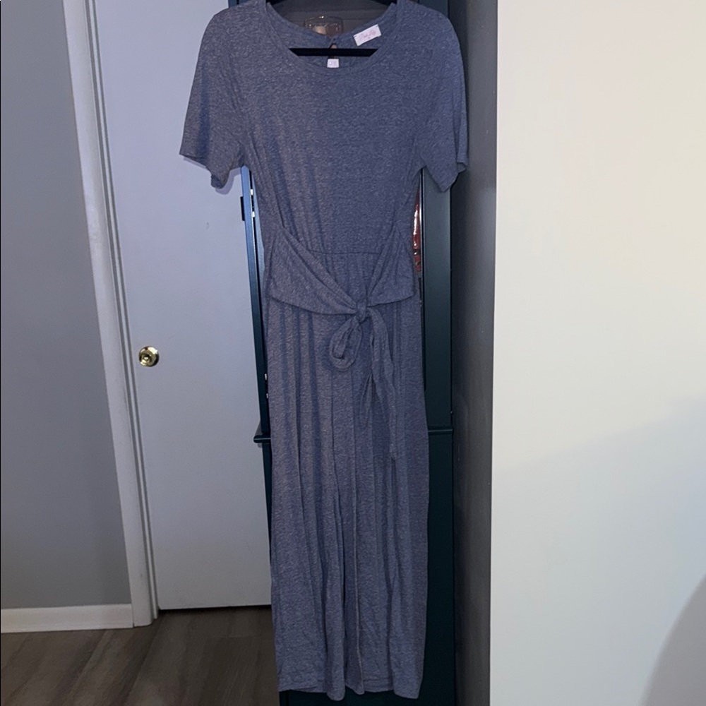 Gray Short Sleeve Tie-Front Dress